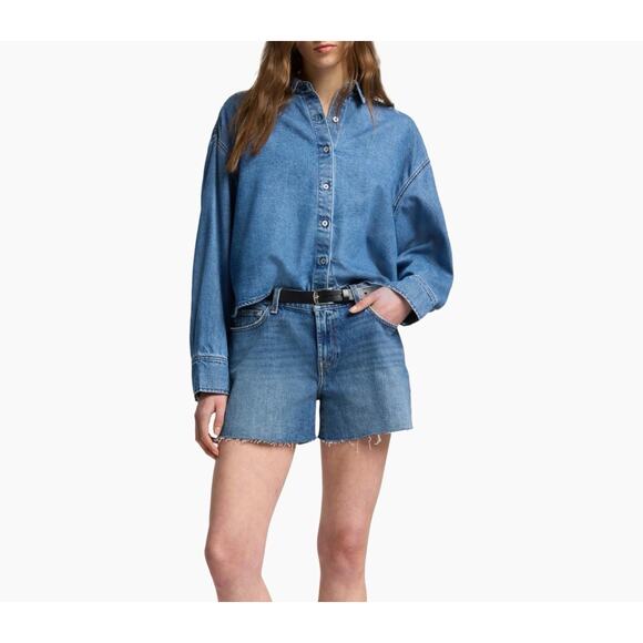 NWT 7 For All Mankind Nina Denim Crop Shirt Jacket Blue M
